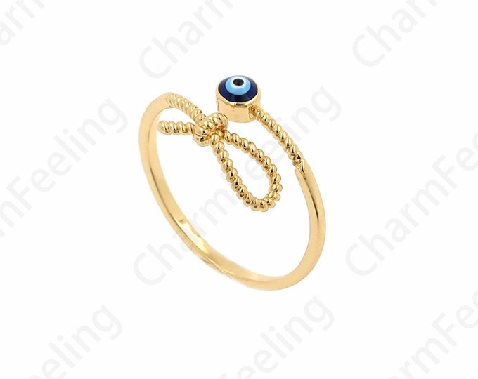 Knotted Rings, Enamel Rings, 18K Gold Filled Adjustable Rings, Eye Rings, Micropavé CZ Open Rings