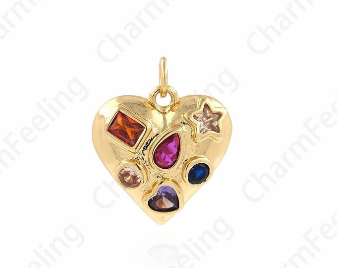 Heart Charm, Micropavé CZ Heart Pendant, 18K Gold Filled Gift for Her, Love Necklace,Star Charm,DIY Jewelry Accessories,20x17x7.8mm