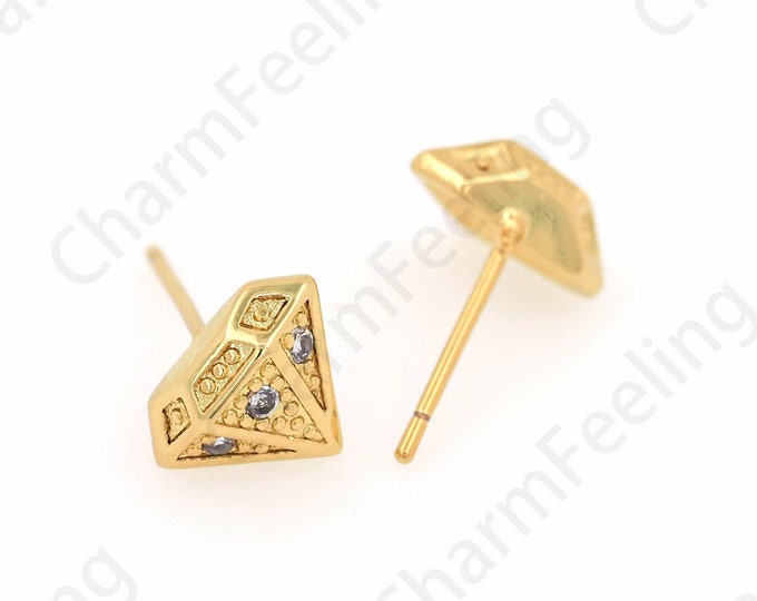 Rhombus Earrings, Rhombus Stud Earrings, Micropavé CZ Diamond Charm, 18K Gold Filled Rhombus Charm, DIY Jewelry Supplies, 8x10mm