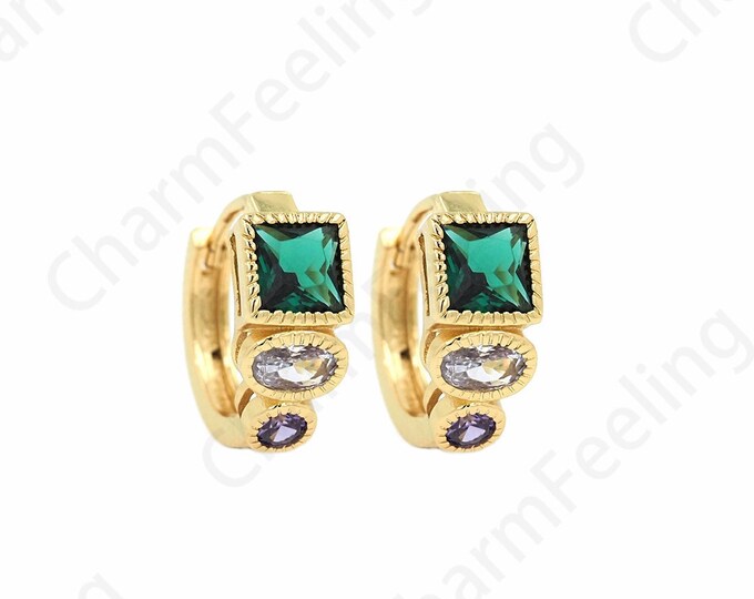 Micropavé CZ Imitation Diamond Earrings, 18K Gold Filled Fashion Earrings, Gift for Her,Round Earrings,DIY Accessories 14x16x6mm