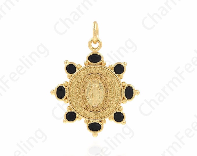 Virgin Necklace, Micropavé Cubic Zirconia Strip Pendant, 18K Gold Filled Virgin Mary Pendant, DIY Jewelry Components 19.5x25x1.5mm