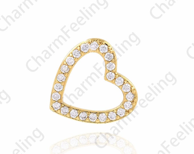 18K Gold Filled Heart Pendant, Love Charm, Heart Charm, Micropavé CZ Love Necklace,DIY Jewelry Accessories, 15.5x15x2mm