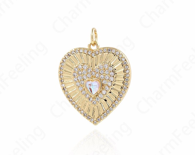 18K Gold Filled Heart Pendant, Micropavé CZ Heart Necklace, Heart Charm, Love Necklace, DIY Jewelry Accessories 25x20x5.5mm