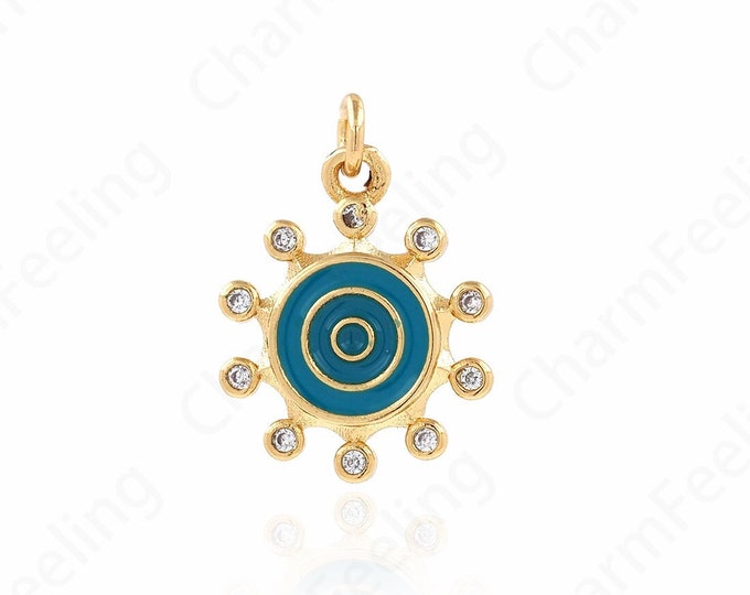 Micropavé CZ Eye Pendant Eye Pendant, Enamel Eye Pendant,18K Gold Filled Good Luck Pendant Round Eye Necklace, 17.5x13.5x2.5mm