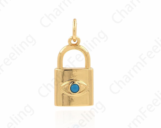 Lock Pendant, Eye Charm, 18K Gold Filled Eye Necklace, Turquoise Necklace, Lock Charm, DIY Jewelry Supplies, 8.8x18.6x2.6mm
