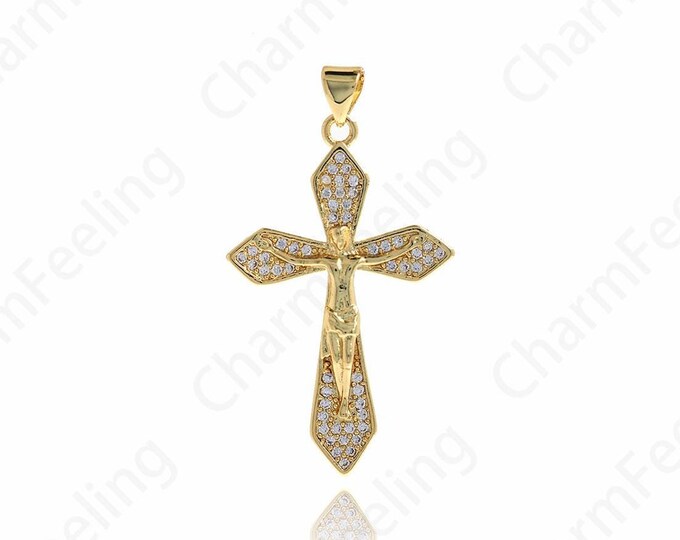 Micropavé CZ Victim Pendant,Christian Charm,18K Gold Filled Cross Pendant,Cross Charm,DIY Jewelry Accessories,40.5x22.8x3.3mm