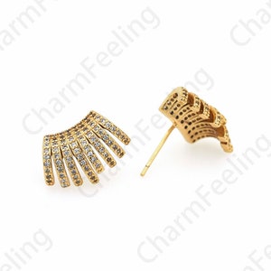 18K Gold Filled Curved Earrings, Curved Stud Earrings, Micropavé CZ Tassel Earrings, Dainty Earrings, DIY Jewelry Supplies, 17x12mm