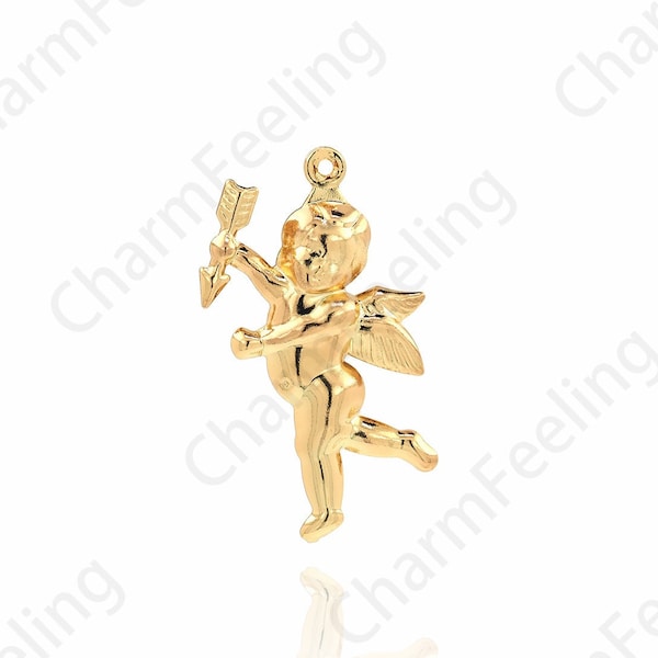 Cupid Pendant, Micropavé CZ Cupid Charm, Angel Necklace, 18K Gold Filled Eros Pendant, DIY Jewelry Supplies, 29x16x5mm