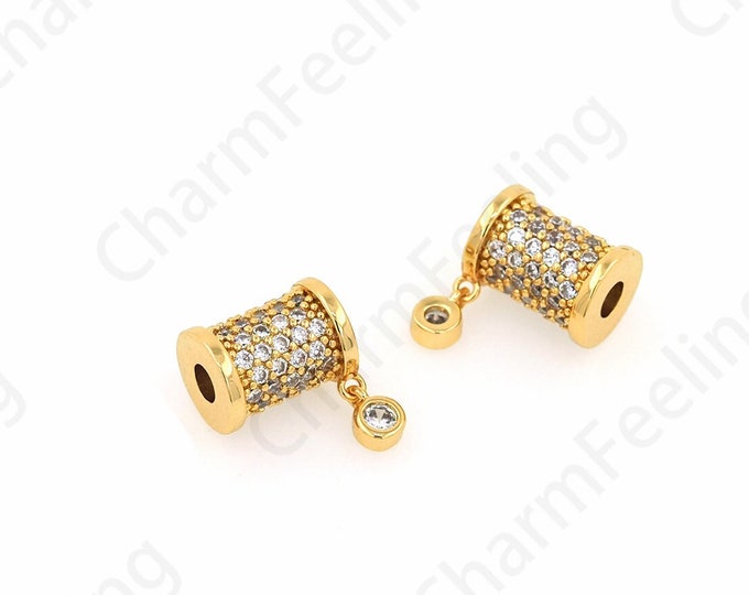 Cylinder Spacer Beads,18K Gold Filled Bracelet Beads, Beaded Jewelry, Micropavé CZ Necklace Beads,DIY Jewelry Supplies, 13x10x7mm, Hole: 3mm