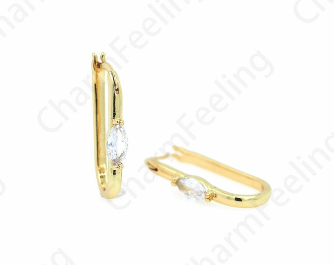 Micropavé CZ Rectangular Earrings,Square Earrings,18K Gold Filled Hollow Earrings,A Gift For Her,Multi-Zircon Earrings,23x13x3.5mm