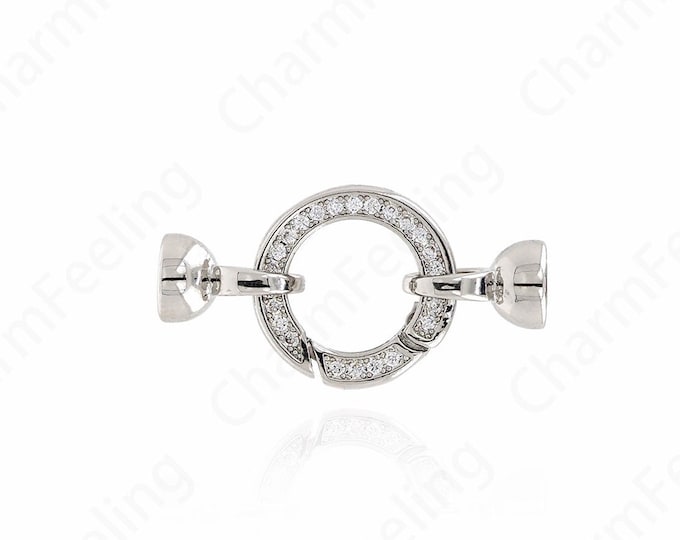 Micropaved CZ Circle Connector, Ring Connector, Hollow Connector, 18K Silver Filled Bracelet Supplies, DIY Jewelry Supplies, 29x15x3.5mm