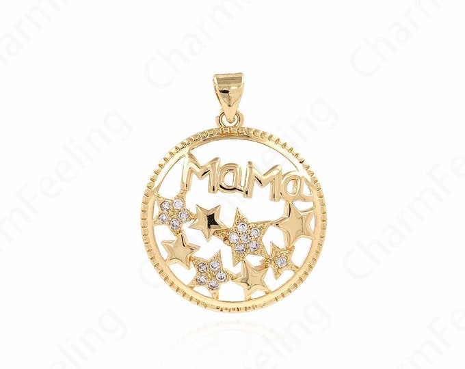 Micropavé CZ Disc Pendant,Polaris Jewelry,pentagram charm,18K Gold Filled Round Polaris Necklace,DIY Jewelry Accessories 29x23x5mm