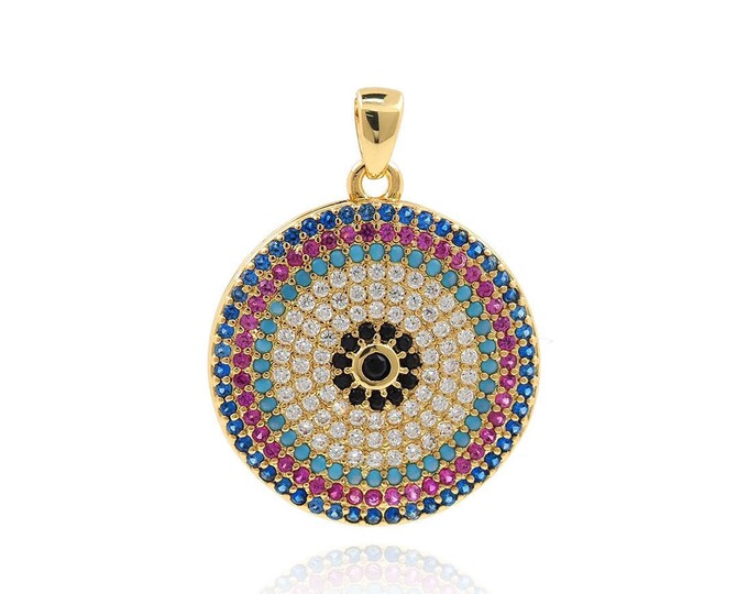 18K Gold Filled Round Eye Pendant,Round Charm,Micropavé CZ Devil's Eye Necklace,Eye Charm,Round Necklace,DIY Jewelry Supplies,26x19.5x3.5mm