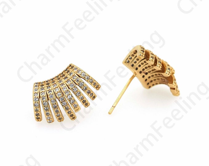18K Gold Filled Curved Earrings, Curved Stud Earrings, Micropavé CZ Tassel Earrings, Dainty Earrings, DIY Jewelry Supplies, 17x12mm