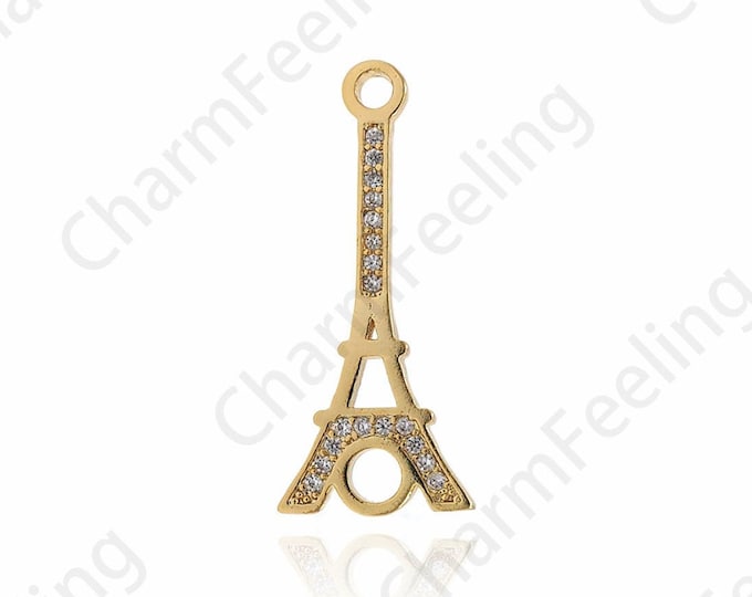 CZ Micro Pave Eiffel Tower Charms,Gold Building Pendants,Eiffel Tower Necklace For Jewerly Making 24.7x10.4x1.6mm 1pcs