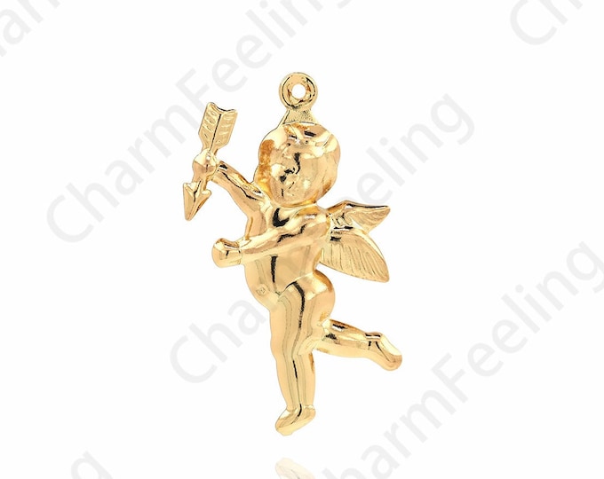 Cupid Pendant, Micropavé CZ Cupid Charm, Angel Necklace, 18K Gold Filled Eros Pendant, DIY Jewelry Supplies, 29x16x5mm