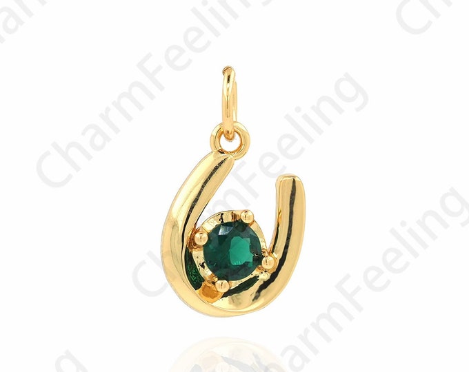 Fish Hook Pendant, 18K Gold Filled Fish Hook Charm, Micropavé CZ Fishing Necklace, Fishing Charm, DIY Jewelry Supplies, 16x9x3mm