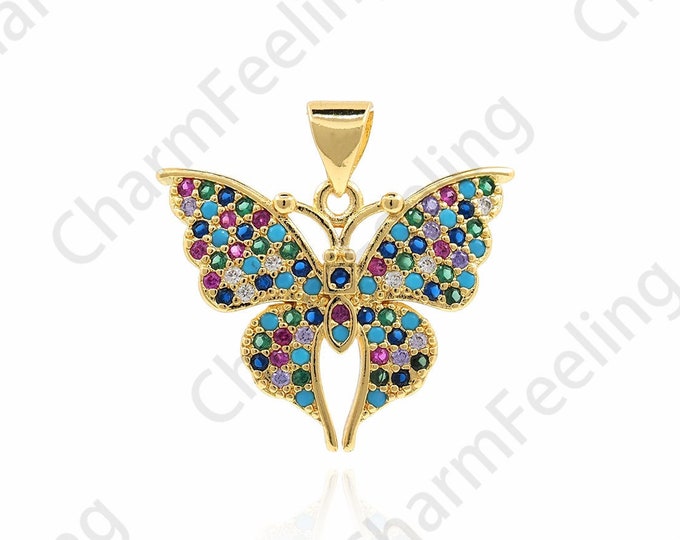 Micropavé CZ Animal Pendant Insect Charm,Butterfly Charm,18K Gold Filled Butterfly Pendant,DIY Jewelry Accessories 22x23x2mm