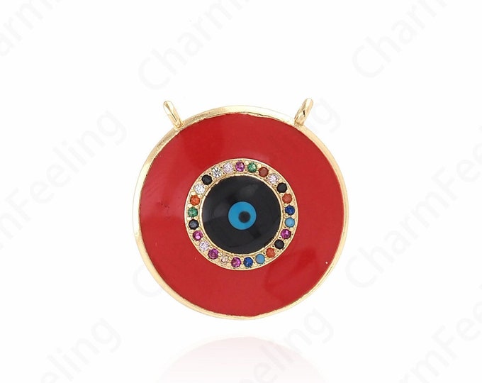 Micropavé CZ Eye Pendant Eye Pendant, Gold Eye Pendant,Round Eye Necklace, 18K Gold Filled Good Luck Pendant 23x21x2.5mm