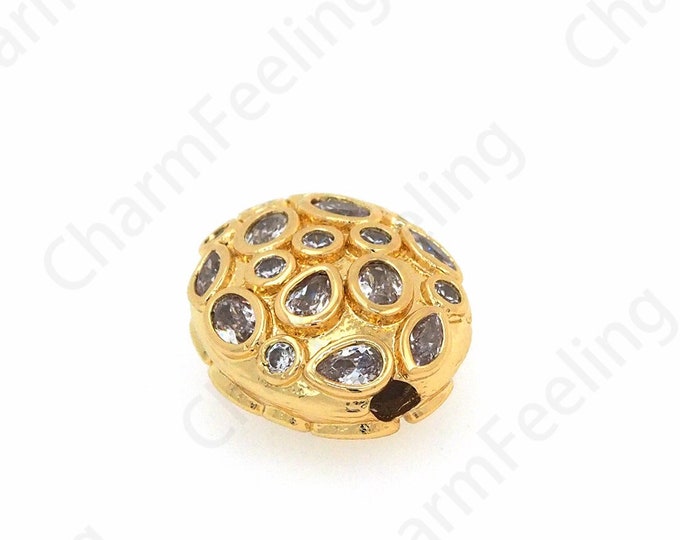 18K Gold Filled Rondelle Beads,CZ Pave Donut beads, Cubic Zirconia Cylinder Spacer Beads,Donut Spacer Beads 11.4X13.7X6.7mm