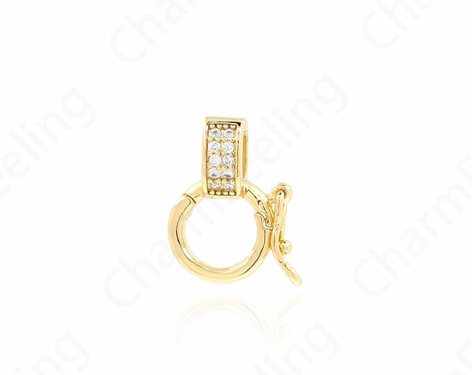Micropavé CZ Bracelet Necklace Clasp, 18K Gold Filled Round Clasp, Carabiner, Jewelry Clasp, DIY Jewelry Making Accessories, 14.5x11.5x4.5mm