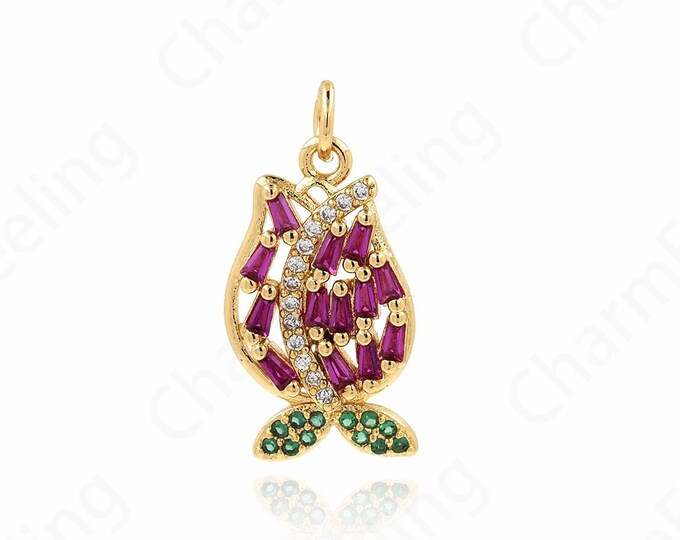 Micropavé CZ Rose Shape Pendant, 18K Gold Filled Rose Pendant, Flower Necklace, DIY Jewelry Accessories, 23x11.6x2mm