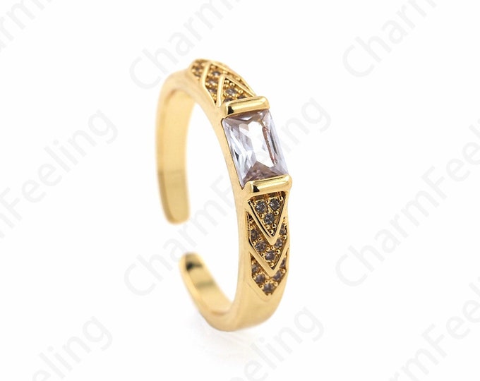 18K Gold Filled Minimalist Thin Ring, MicroPavé CZ Daily Ring, Adjustable Ring, Daily Ring, Gold Open Ring, Simple Charm