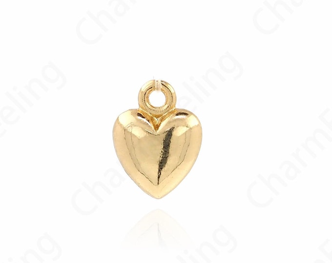 10 pcs Puffed Heart Pendant,Dainty Love Necklace,18K Gold Filled Heart Charm, Love Charm, DIY Jewelry Accessories, 10.5x7.5x4mm