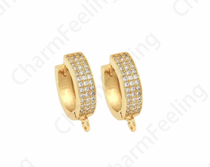 Round Earring Accessories,18K Gold Filled Thick Earrings,Hop Hoop Earrings, MicroPave CZ Dainty Earrings,DIY Jewelry Supplies, 16.5x14.5x4mm