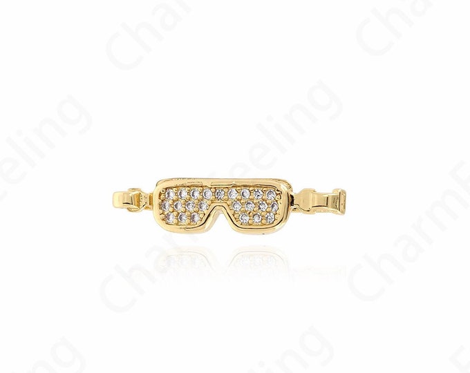 Glasses Pendant,Goggles Charm, 18K Gold Filled Glasses Charm, Micropavé CZ Glasses Jewelry,Goggles Jewelry, DIY Jewelry Supplies, 6x25.5x6mm