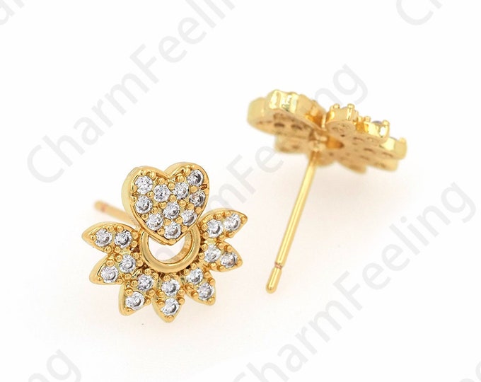 1 Pair,Sun Earrings, 18K Gold Filled Heart-Shaped Earrings, Micropaved CZ Love Earrings,Love Charm, A Gift For Her,11x12mm