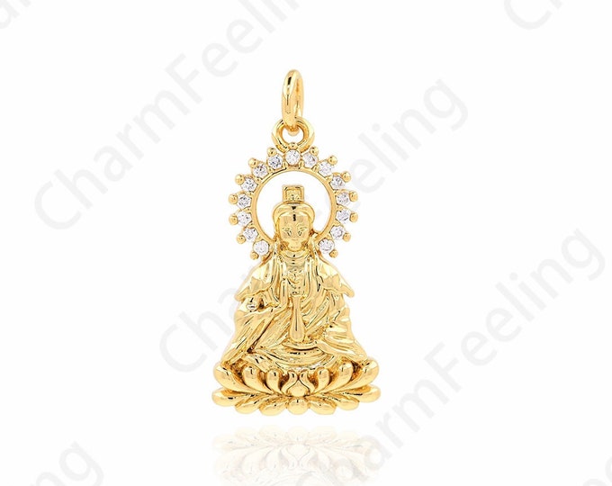 Buddhist Jewelry,18K Gold Filled Buddha Pendant,Buddha Charm,Micropavé CZ Character Pendant,Character Charm,DIY Jewelry Supplies,27x13x3.8mm