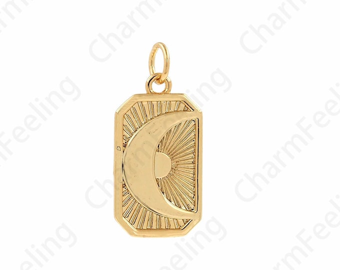 18K Gold Filled Moon Pendant, Rectangular Pendant, Moon Necklace, Crescent Necklace, DIY Jewelry Supplies, 10.6x22.8x1.7mm