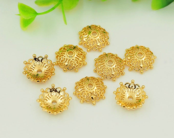 10 pcs 18K Gold Filled Flower Bead Caps,Pearl Caps,Round Bead Caps,Flower Caps,Spacer Jewelry, Brass Caps, DIY Gold Jewelry Making,