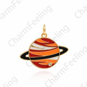 18K Gold Filled Saturn Necklace, Micropavé CZ Planet Pendant, Space Bracelet, Enamel Star Pendant, DIY Jewelry Accessories 20x23x1.5mm