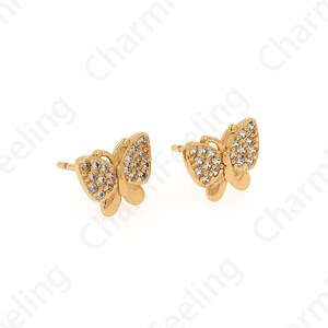 Micropavé CZ Butterfly Charm, Boucles d’oreilles papillon, Boucles d’oreilles insectes remplies d’or 18 carats, Bijoux papillon, Fournitures de bijoux DIY, 8.5x10.5x1.5mm
