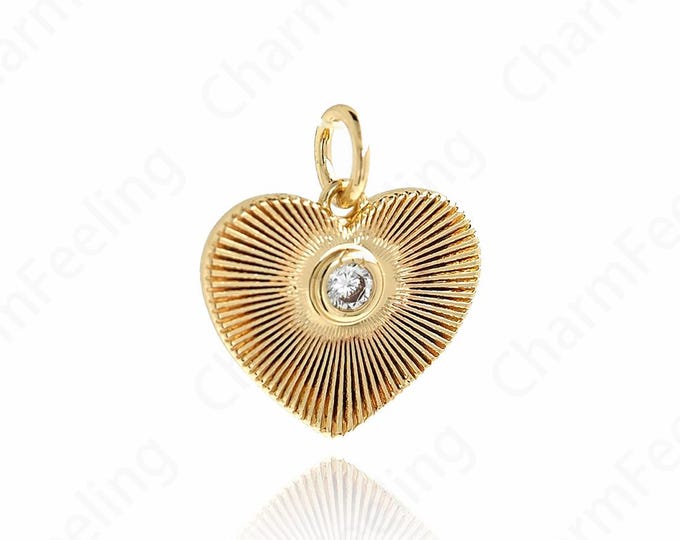 Heart Pendant, Micropavé CZ Love Necklace,18K Gold Filled Heart Charm, Love Charm, DIY Jewelry Accessories, 12.7x14.5x2.5mm