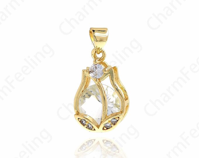 18K Gold Filled Rose Pendant, Rose Charm, Gold Rose Necklace, A Gift For Her,DIY Jewelry Making Accessories 24x12x7.5mm