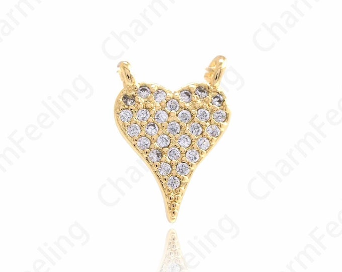 18K Gold Filled Heart Pendant Micropavé CZ Textured Heart Metallic Heart Gold Heart Bracelet Necklace DIY Jewelry Supplies, 11.8x8.6x2.4mm