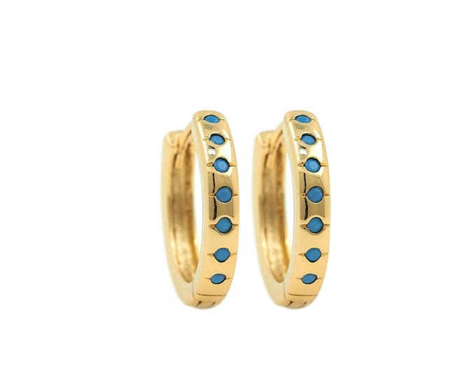 Micropaved CZ Gold Earrings,Turquoise Earrings, 18K Gold Filled Round Earrings, Hollow Earrings,DIY Earring Accessories,16.5x17.5x3mm