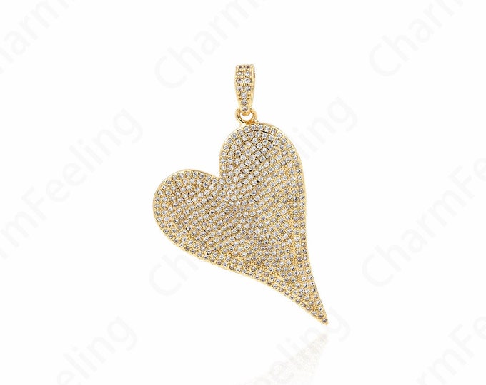 Love Necklace, Micropavé CZ Heart Necklace, Heart Charm, 18K Gold Filled Heart Pendant, DIY Jewelry Accessories 48x29x3.5mm