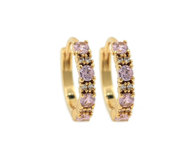 Pierced Earrings,18K Gold Filled Round Earrings,Round Pendants,Micropave CZ Gold Earrings,Earring Charm,DIY Jewelry Accessories 13x14x2.5mm