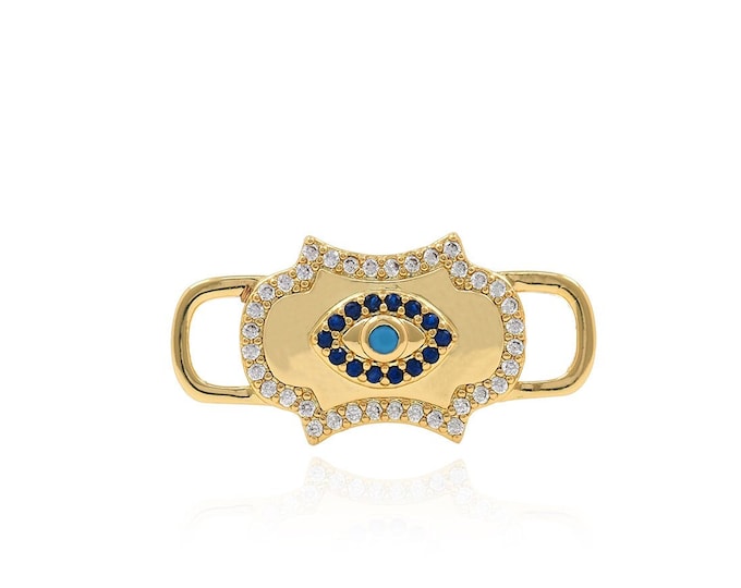 Eye Connector, Micropavé CZ Rectangle Connector, Eye Charm, 18K Gold Filled Devil's Eye Connector, DIY Jewelry Supplies, 12.5x25.5x3.5mm
