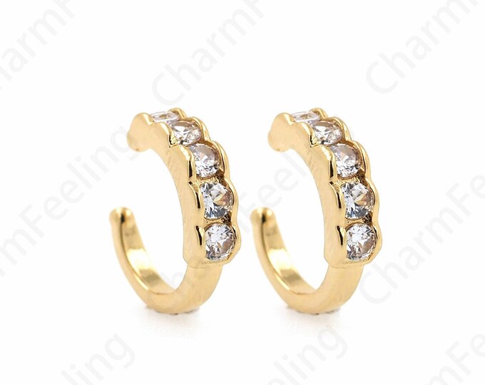 Ear Clip Earrings, Micropavé CZ Ladies Ear Clips, Pierced Earrings,18K Gold Filled Simple Earrings, Twist Ear Clips,Gift for Her,15x14x3.7mm