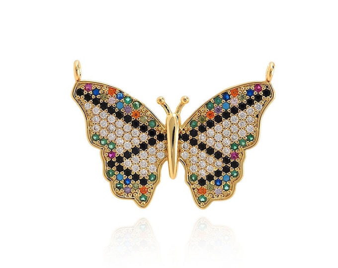 Butterfly Charm, Animal Charm, 18K Filled Gold Butterfly Pendant, Micro-Pave Butterfly, Necklace Earring Component Supplies 21x29x2.5mm