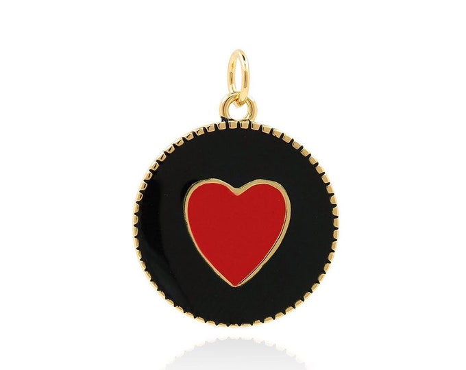 Enamel Heart Necklace, 18K Gold Filled Round Enamel Love Heart Pendant,Heart charm, DIY Jewelry Accessories 24x18x1.2mm