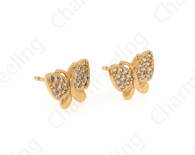 Micropavé CZ Butterfly Charm,Butterfly Earrings, 18K Gold Filled Insect Earrings, Butterfly Jewelry, DIY Jewelry Supplies, 8.5x10.5x1.5mm