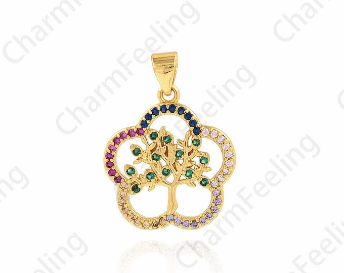 Flower Pendant,Tree Necklace,Tree of Life Pendant,18K Gold Filled Tree Charm,Flower Necklace,Flower Charm,DIY Jewelry Supplies,18x24.5x1.7mm
