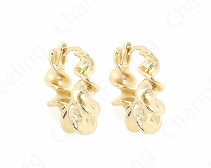 Gold Earrings, Earring Charm,Twist Earrings, 18K Gold Filled Round Twist Earrings, Hollow Earrings, Gift for Her,20.7x24x9mm