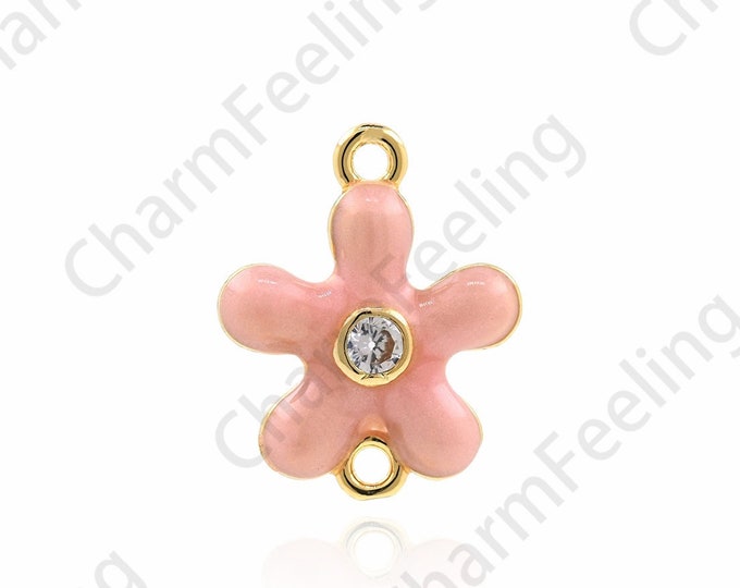 18K Gold Filled Flower Pendant, Micropavé CZ Flower Necklace, Flower Charm, Plant Necklace, Plant Charm, DIY Jewelry Accessories 16x13x2.5mm
